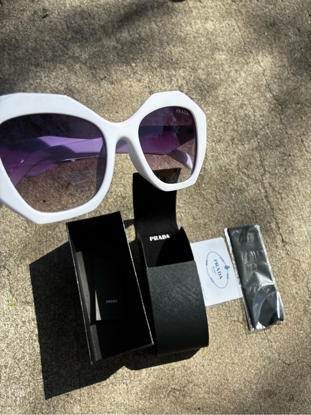 Prada White Oversized Sunglasses with Purple Gradient Lenses
